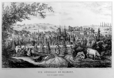Justin Emeraux - 1860 - Vue générale de Blâmont prise du chemin de Barbas