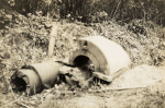 Bois Banal (sud-ouest de Domèvre). Mortier allemand de 210 brisé abandonné par l'ennemi lors de son recul en septembre 1914 - 20 mai 1917